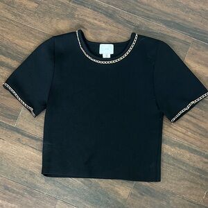 H&M Black Short Sleeve Top with Gold Chain Trim